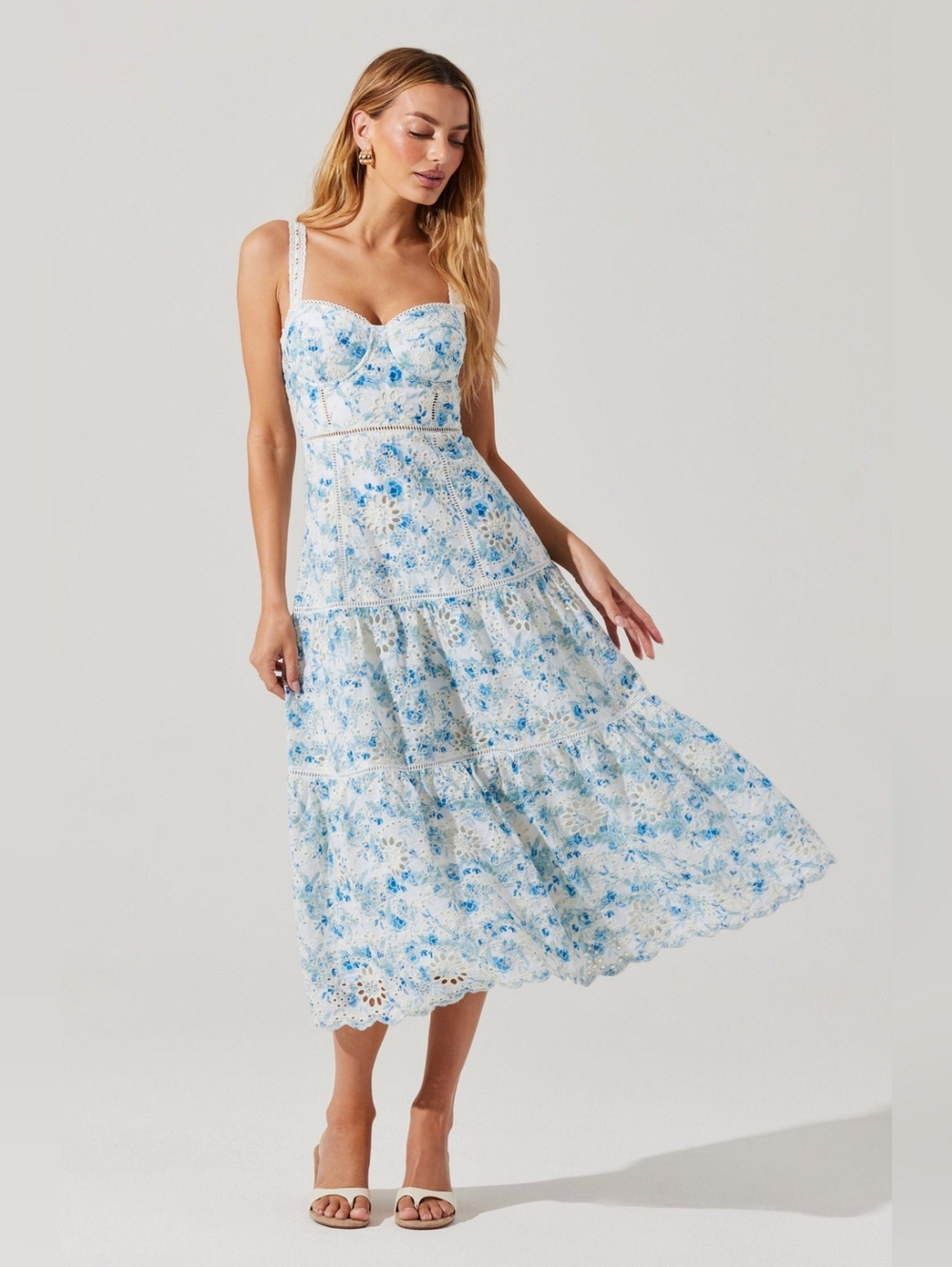 Astr The Label Pellagia Floral Eyelet Midi Dress Size Small